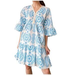Saiph Santorini Resort Wear Blue & White Embroidered Dress – Size Medium